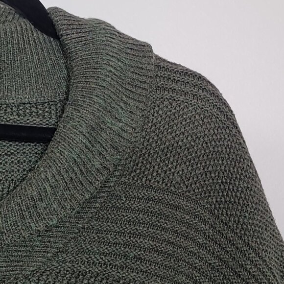 Vintage Woolrich Mens Chunky Knit Sweater Size L Olive Green Shawl Collar Wool - Picture 4 of 14